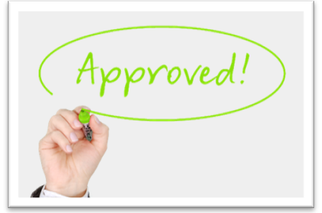 Whiteboard with author writing approved in apple green marker